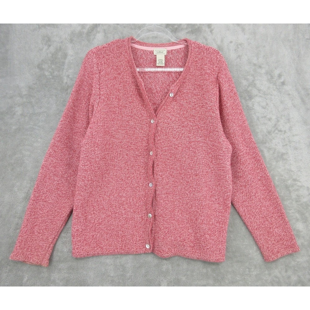 LL Bean Sweater Women XL Button Front Chunky Knit Preppy Office Career Specked